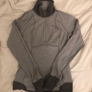 Lululemon Half Zip Pullover. Grey/White Stripe SzS